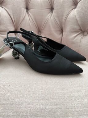a new day Black Pointed Slingback Heels with Jeweled Ball Heel